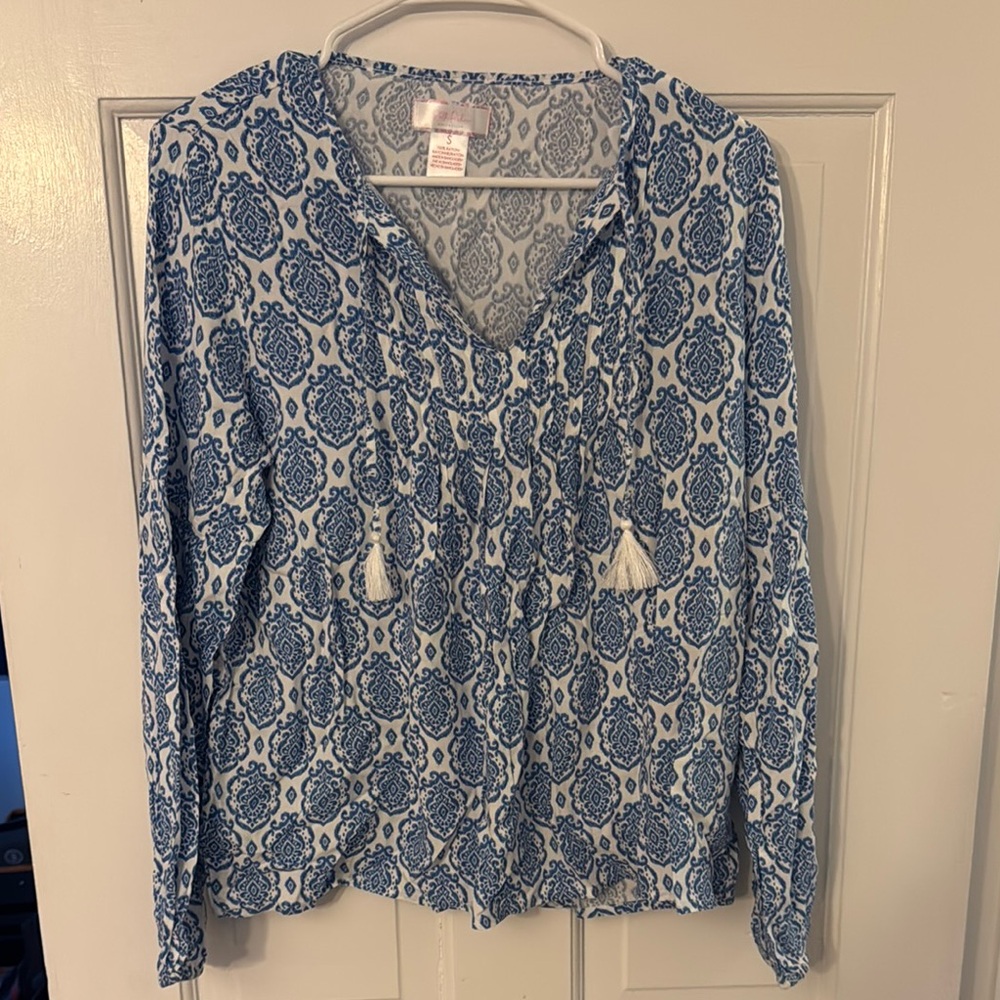Blue and White Patterned Women's Top